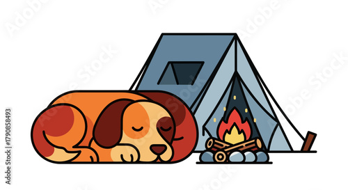 A Peaceful Canine Companion Snuggled Beside Campfire In the Wilderness