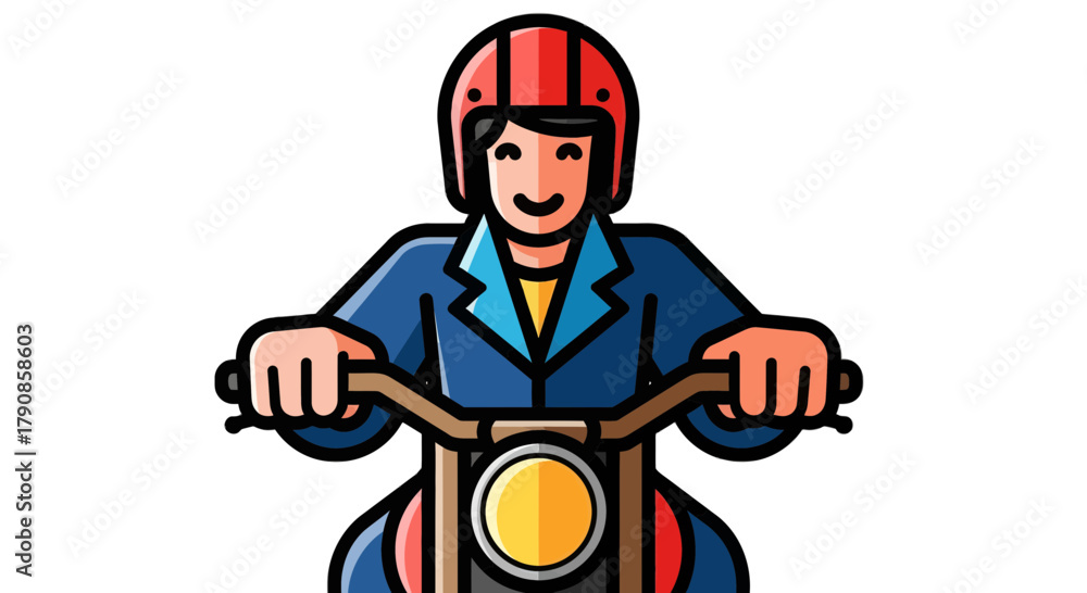 Obraz premium A Person Rides A Motorcycle With A Helmet In A Colorful Illustration Design