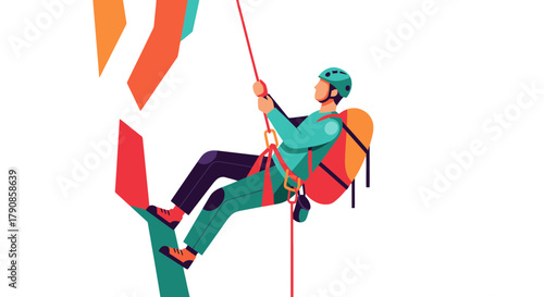 A Person Rock Climbing With Colorful Abstract Cliffs On a Black Background