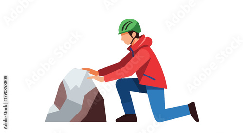 A Person Climbing A Mountain Vector With Green Helmet And Red Jacket On Black Background