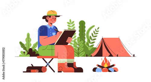 A Person Sketches In Nature While Camping Near A Tent And Cozy Fire