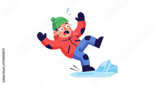 A Person Slipping On The Ice With An Expression of Surprise, Isolated On Black