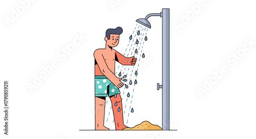 A Person Enjoys A Shower While Sand Washes Away From Legs In A Beach Style