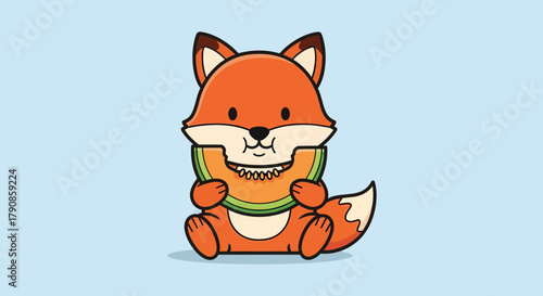 A Playful Animated Fox Savors a Refreshing Watermelon Slice with Delightful Expression