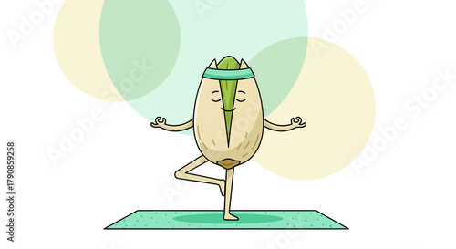 A Playful Pistachio Practicing Yoga on a Green Mat, Promoting Wellness and Mindfulness