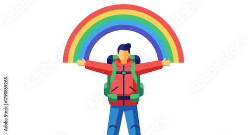 A Person Extends Hands Supporting A Bright, Colorful Rainbow On A Black Background