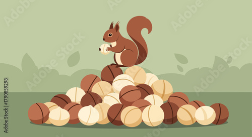 A Playful Squirrel Preparing A Nutty Feast In A Whimsical Animated Illustration