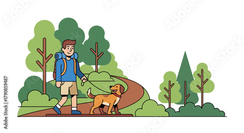 A Person Hiking With Their Loyal Dog Through A Lush Forest On A Sunny Day