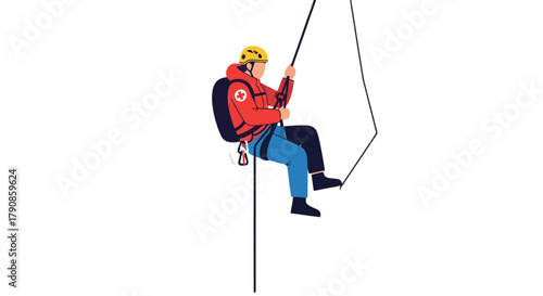 A Person In Rescue Gear Descending A Rope Against A Black Background
