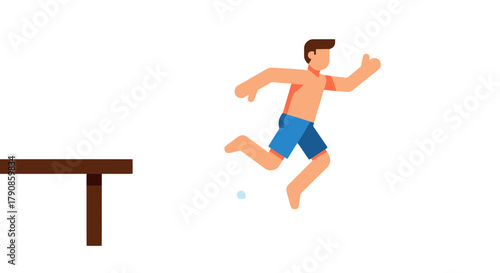 A Person Jumping Into Water From A Wooden Platform, Modern Illustration