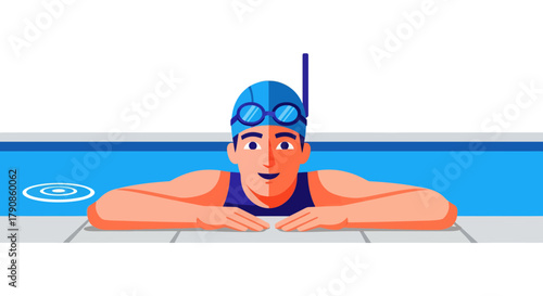 A Smiling Swimmer Resting at The Pool Edge, Preparing for Next Challenge.