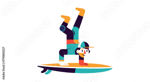 A Surfer Performing a Handstand on His Board Against a Black Background