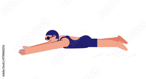 A Swimmer Gliding Elegantly Through Water with a Gleaming Smile Illustrated