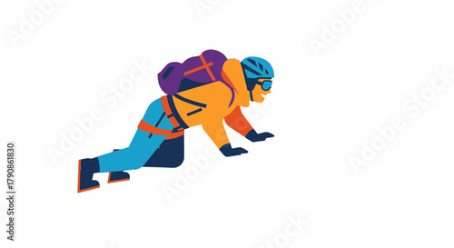 Adventurer Ascending A Mountain, Illustration Depicting Courage, Exploration and Endurance