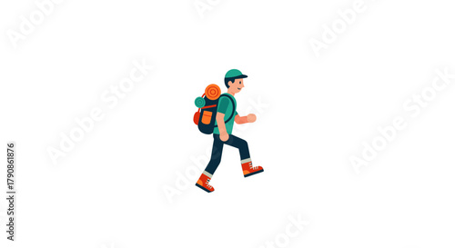 Adventurer Ascending A Mountainous Path With Backpack And Travel Gear Ready