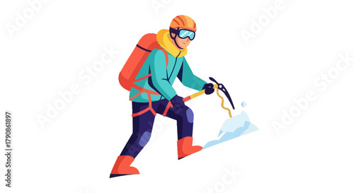 Adventurer Ascending A Snowy Cliff Face Depicting Courage, Determination, and Achievement