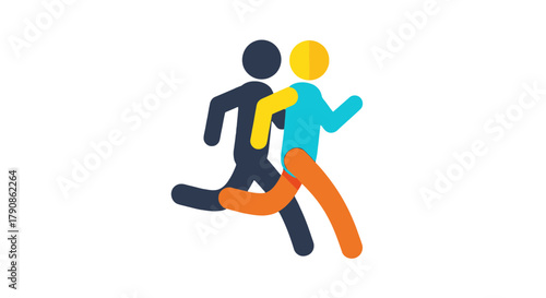 Abstract Athletes Chasing Pursuit: Dynamic Run Concept, Silhouette And Vibrant Color