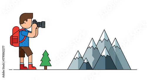 Adventurer Captures Majestic Mountains: Photography And Nature Illustration Concept