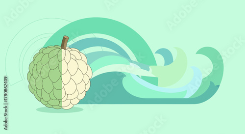Abstract Custard Apple With Stylish Waves and Soft Green Tones Illustration