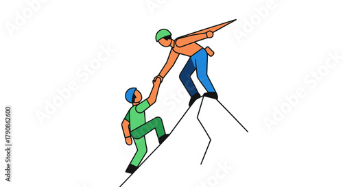 Abstract Illustration Depicting Assistance and Encouragement on a Challenging Ascent