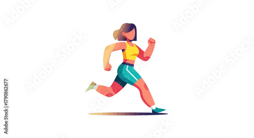 Abstract Illustration Of A Lady Athlete Jogging Energetically With Dark Background