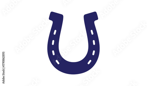 Dark blue horseshoe silhouette on white background good luck symbol