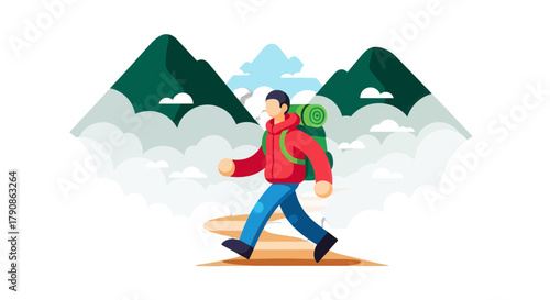 Adventurer Embarking On Expedition Through Scenic Mountains and Majestic Landscape