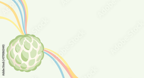 Abstract Sugar Apple with Colorful Ribbons on a Soft Pastel Green Backdrop Design