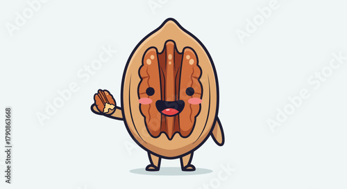 Adorable Nut Cartoon Character Offering Pecan, Smiling And Ready To Share Some Freshness