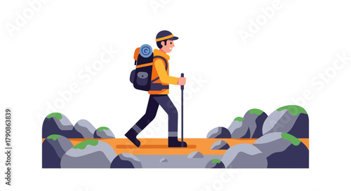 Adventurer Hikes Along Terrain Enjoying A Peaceful Mountain Landscape For Recreation