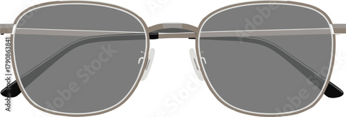 Sunglasses, metallic frame, dark tinted lenses, stylish eyewear, modern fashion accessory, double bridge design, optical product, summer style, outdoor protection, trendy look