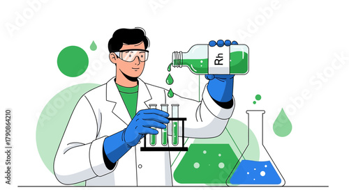 Illustration of a Scientist Conducting Experiments with Chemical Substances in a Lab