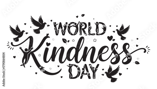 World kindness day celebration with doves and hearts