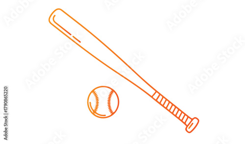 Hand drawn baseball bat and ball isolated on white background