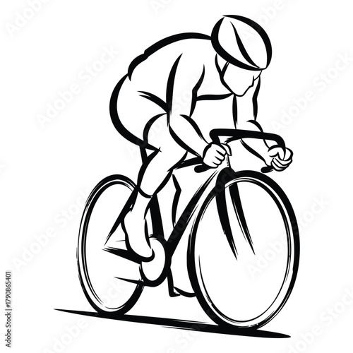 Cyclist in racing position on a bicycle