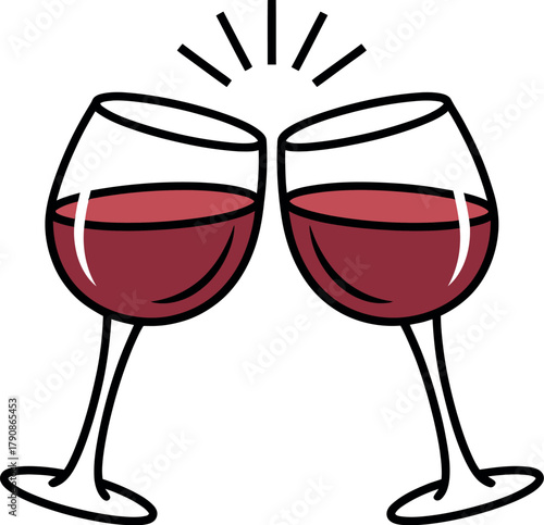Two glasses of red wine are toasting to celebrate a special occasion.