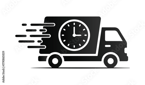 Fast delivery truck with clock icon symbolizing time sensitive shipping