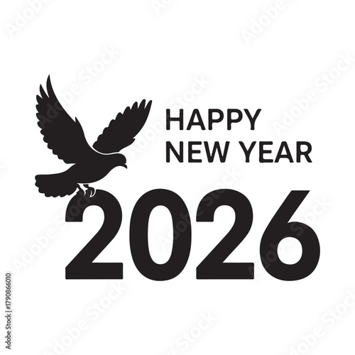 Happy new year 2026 text with a dove