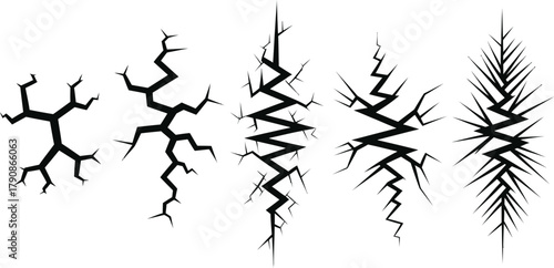 Cracked Lightning Branch Vector Set