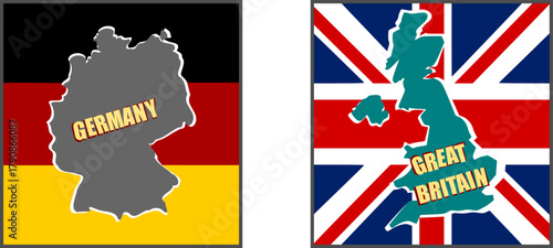 Simple outline map and flag of Germany and Great Britain