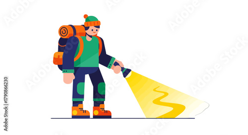 Adventurer Illuminates The Mysterious Path Ahead With Powerful Flashlight Shining Brightly