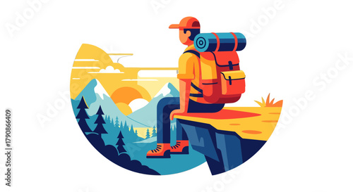 Adventurer Sits Contemplating Nature Surrounded By Majestic Mountains and Scenic Views