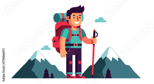 Adventurer Standing Before Majestic Mountains And Captivating Clouds Smiling Happy and Cheerful