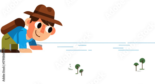 Adventurer Observing A Landscape, Exploring And Discovering New Territories In The Darkness