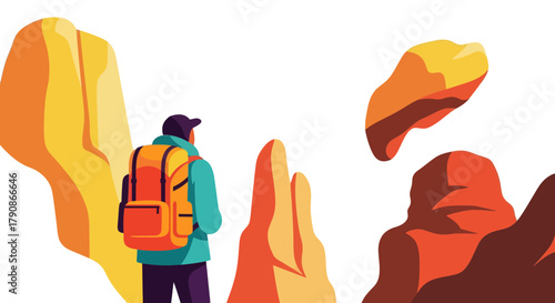 Adventurer Staring at the Bizarre Natural Rock Formations Under a Midnight Sky