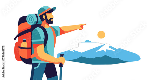 Adventurer Pointing at Mountain, Discovering Peaks, Nature, And Mountainous Landscape Adventure