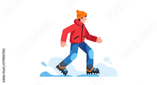 Adventurer Traversing Icy Terrain in Winter, A Graphic Depiction with a Black Backdrop
