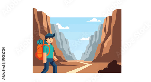 Adventurer Treks Through Majestic Canyon, Ready For Exploration And Journeying Forever