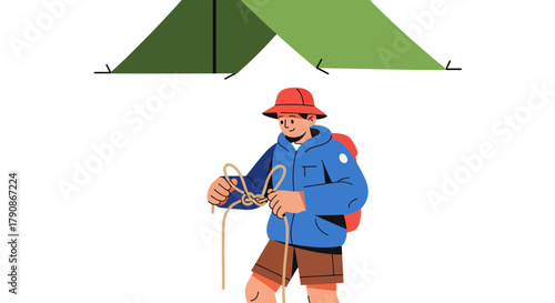 Adventurer Prepares Camping Setup Under Tent Ready For Exploration And Thrills