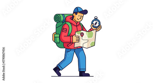 Adventurer Using Map and Compass to Begin Their Voyage Towards New Locations